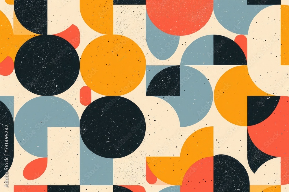 Poster an image featuring a variety of circles and dots arranged in a pattern on a white background, abstra