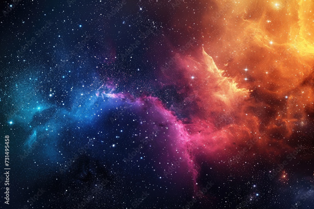 Poster an expansive view of a vivid space displaying an array of stars and clouds, abstract representation 