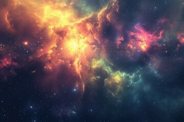 This photo showcases a vivid and dazzling space filled with an abundance of stars, creating a breathtaking celestial display, Abstract representation of a vibrant nebula in galaxy, AI Generated