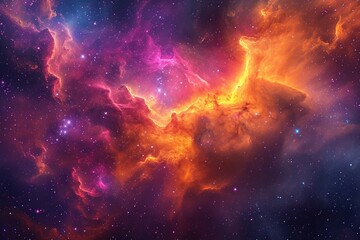 A stunning space scene featuring an array of vibrant stars and colorful nebula formations, Abstract representation of a vibrant nebula in galaxy, AI Generated