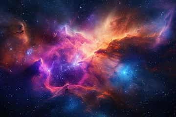 Foto op Canvas The photo captures a vibrant and colorful space adorned with countless stars, providing a stunning display in the night sky, Abstract representation of a vibrant nebula in galaxy, AI Generated © Iftikhar alam