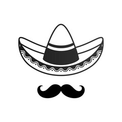Sombrero hat and mustache line icon vector isolated on white background.