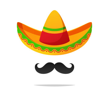 Sombrero hat and mustache vector isolated on white background.