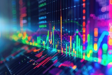 Colorful Background With Lines and Numbers, Abstract representation of stock market trends with colorful graphs and charts, AI Generated