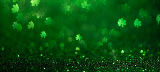 Abstract green background with clover highlights. Spring, summer background, st. Patricks day