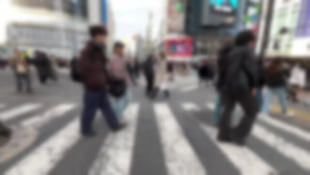 東京都市風景　渋谷　スロー　横断歩道　たくさんの人々