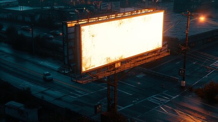  blank billboard towering above a busy highway intersection.