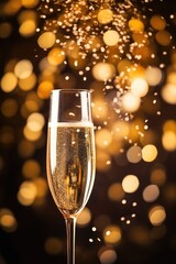 Vertical background with a glass of sparkling wine. The concept of alcoholic beverages for the holidays.