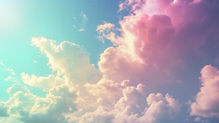 Colorful Unicorn pastel rainbow and clouds on blue sky background. 