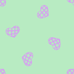 Hand Drawn Seamless Patterns with Hearts in Doodle Style.