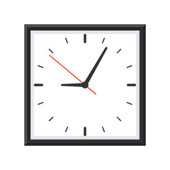 Modern illustration of square clock in minimalist style. Simple illustration of wall clock without numbers.