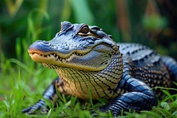 Fototapeta premium Alligator entering the water.