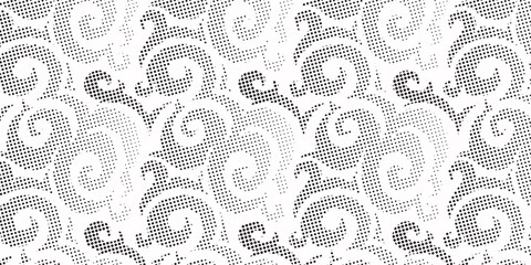 Flowing dots halftone 3D curve wave pattern black gradient curve shape isolated on white background. Vector