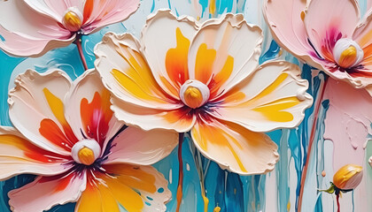Fluid abstract expressionism, blooming flowers, Aesthetics colorful floral inspirational tenderness illustration, oil paint, Wall decoration photo.