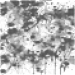 Halftone faded gradient texture. Grunge halftone grit background. White and black sand noise wallpaper. Retro pixilated vector backdrop