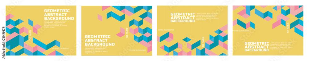 Poster set of the template with colorful abstract geometric on the border position and space for text. geom
