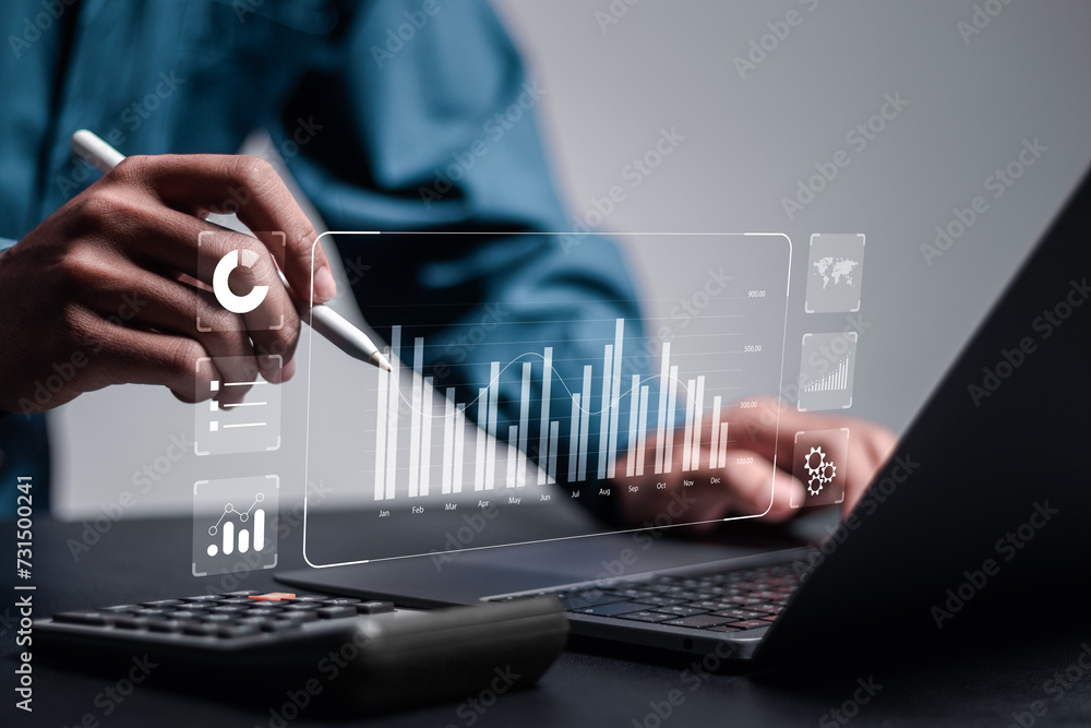 Poster kpi, business performance indicators, finance, operations, sales, marketing, businessman working wit