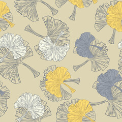 Decorative pattern of Ginkgo leaves. A pattern of leaves. Vector illustration. For nature, eco and design. Hand-drawn plants for fabric, packaging and postcards.