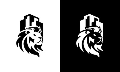 Creative lion head building construction vector logo template