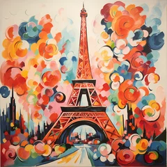 Foto op Canvas Eiffel Tower colorful wall art painting wallpaper background © Wipada