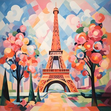 Eiffel Tower colorful wall art painting wallpaper background