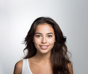 Sweet little girl donning comfy vest lingerie, posing with confidence on a clean white surface. Generative AI.
