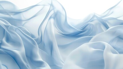 Smooth elegant blue transparent cloth separated on white background. Texture of flying fabric.