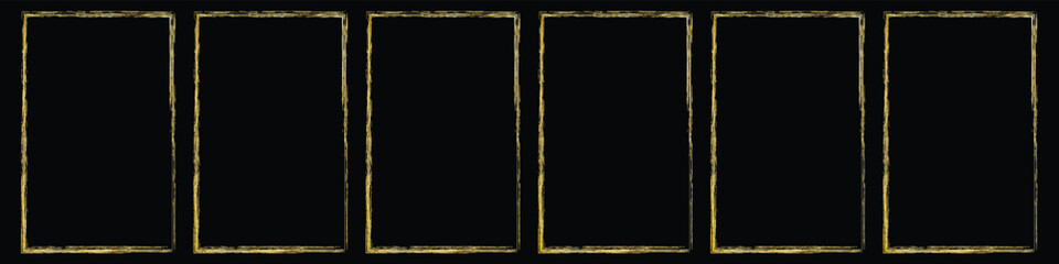 Set of rough gold grunge Japanese rectangular frames. Golden foil ink torn box. Vector isolated artboard. 1234