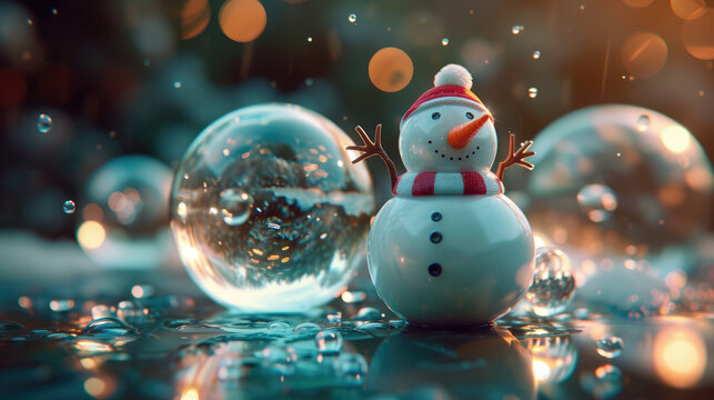 snowman image with christmas lights on it
