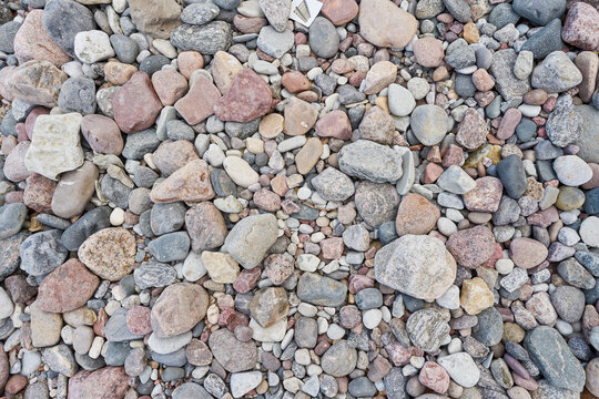 Colorful pebbles background. Stone top view texture. 