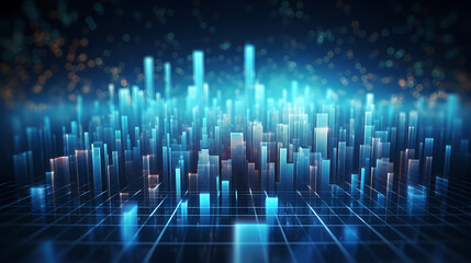 Stock market chart background, financial forecast illustration with glowing trend lines