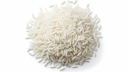 Top View Jasmine Rice Grains, White Background