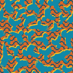 Flying birds seamless pattern. Summer tropical wildlife vector illustration for paper, wallpaper, textile, Hawaiian shirt. 