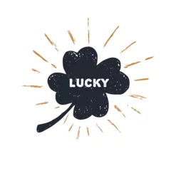  Hand drawn clover black color with rough grunge vintage textured. Lucky word in the middle clover leaf drawing vector illustration. © sonderstock