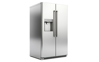 Stainless Steel Fridge Isolated Against White Background.