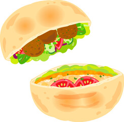 ファラフェルとフムスのピタサンド