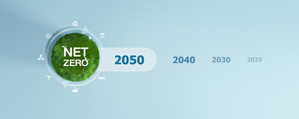 Concept day earth Save the world save environment. Ecology concept. 2050 year, Net zero and carbon neutral concept.