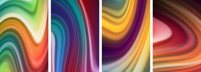 Rainbow color liquid. Wave lines poster set for wallpaper, business card, cover, poster, banner, brochure, header, website