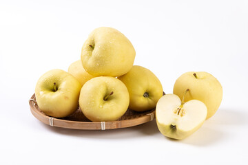 fresh yellow apples isolated on white background.