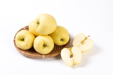 fresh yellow apples isolated on white background.