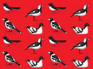 Bird Wagtail Magpie Lark Petrel Black and White Cute Seamless Wallpaper Background