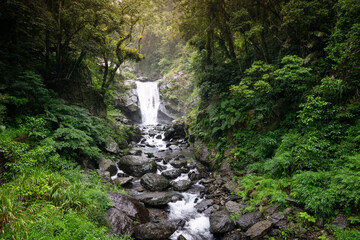 Front view of beautiful Neidong waterfall in Neidong Waterfall Park, New Taipei City, Taiwan.