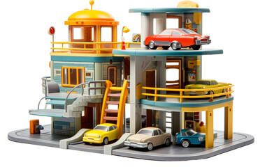 Isolated Toy Car Garage Playset with Elevator and Ramps on white background