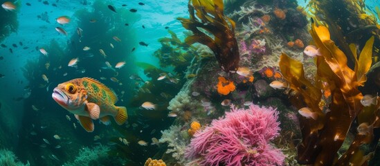 Naklejka na ściany i meble Marine creatures at California's Pacific Ocean reef.