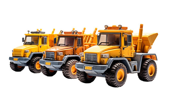 Isolated Toy Construction Vehicles Set for Building Adventure on White Background