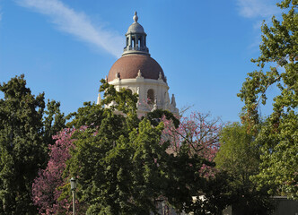 Pasadena City Hall main tower shown in the City of Pasadena, Los Angeles County, California.