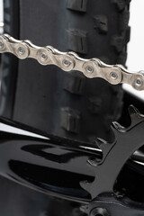 New bicycle chain part close up view