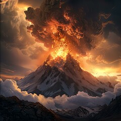 Majestic volcanic eruption against a twilight sky. nature's fury unleashed in an explosive moment. a powerful display of earth's energy. AI