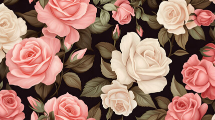 Spring seasonal flowers and leaves. Hand drawn background. Floral pattern for wallpaper. Flower rose. Botanic invitation card. - obrazy, fototapety, plakaty