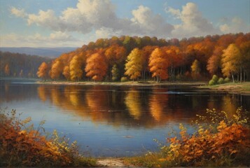 Obraz premium Autumn landscape with lake